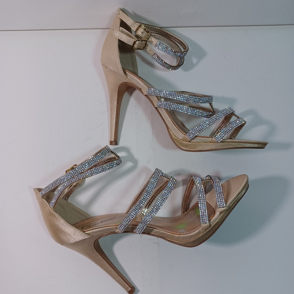 CAMILLE La Vie, Gold Strappy Heels Sandal, Size 8.5
